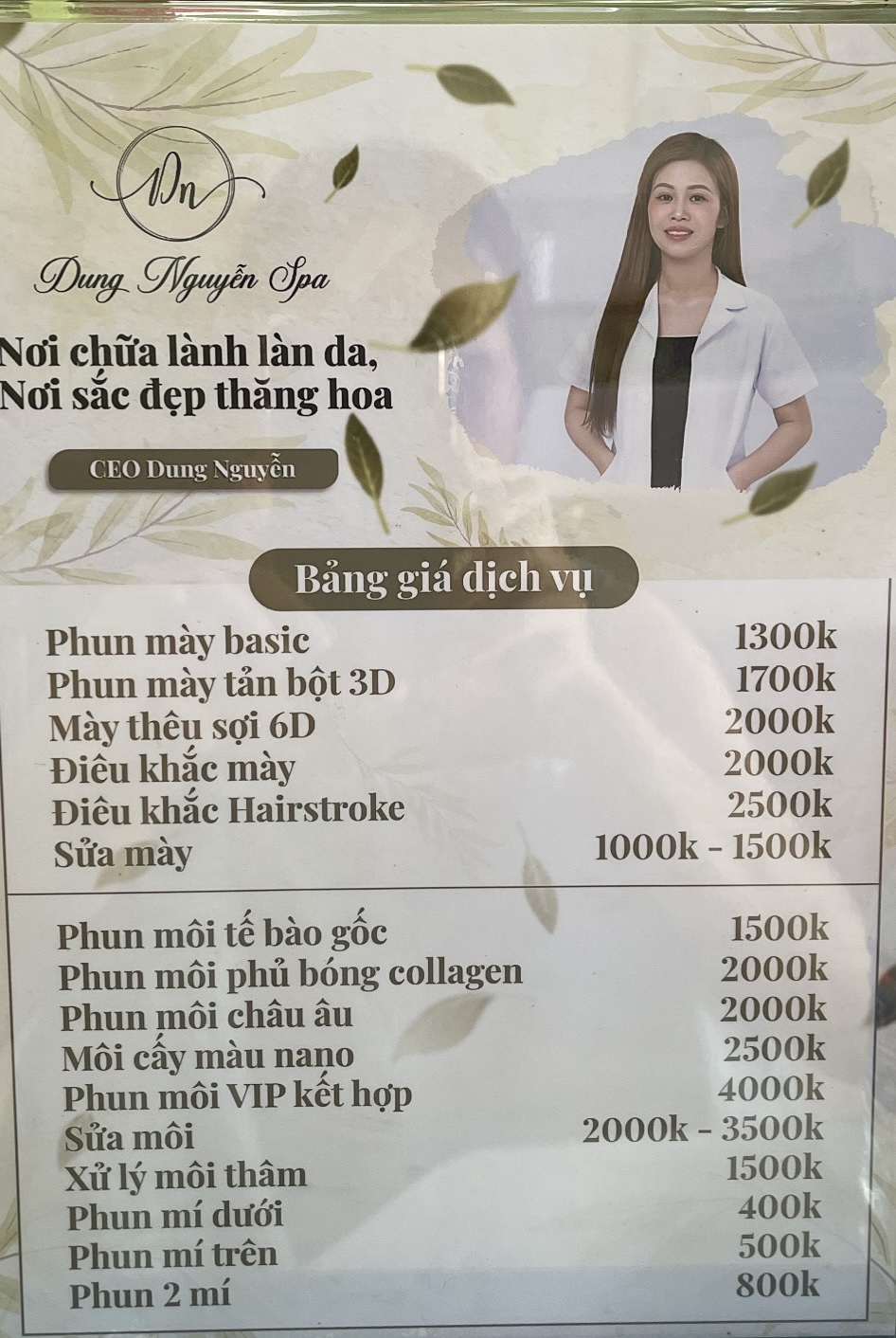 Bảng giá Dung Nguyễn Spa